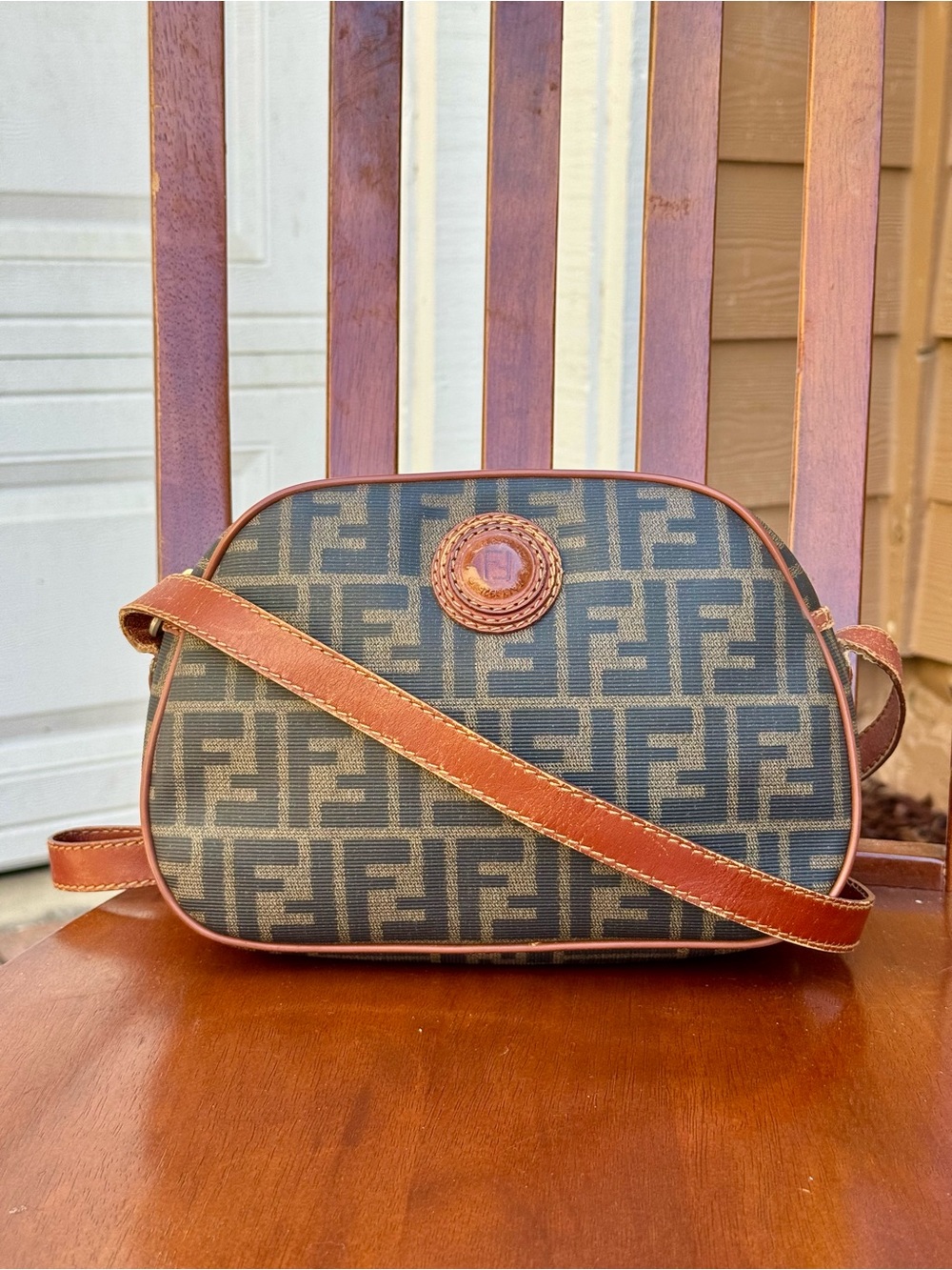 Vintage Fendi Zucca FF Camera Crossbody Bag Brown Monogram